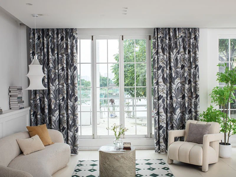 Tariq zig'ir pardasi katta barg naqshli bosma mato